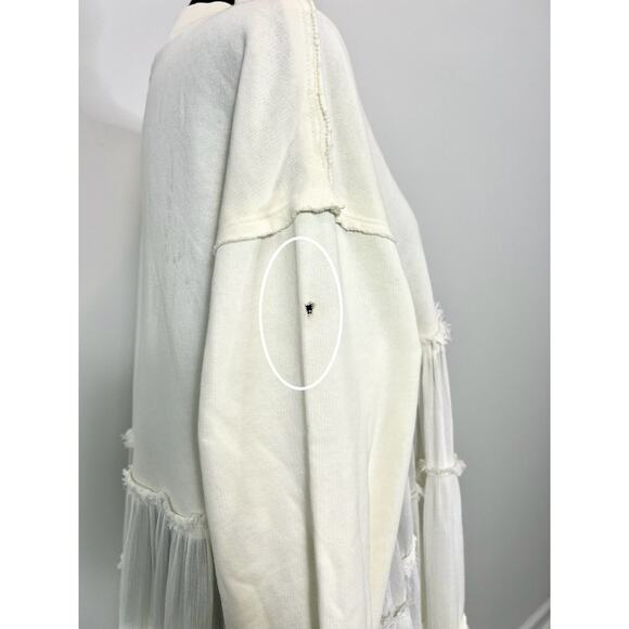 We the Free Pixie Sweatshirt in Bone Size XS Pullover Layered Fringe Cotton - Picture 5 of 5